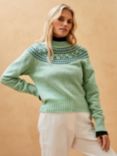 Brora Merino Lambswool Fair Isle Yoke Jumper, Duck Egg/Multi