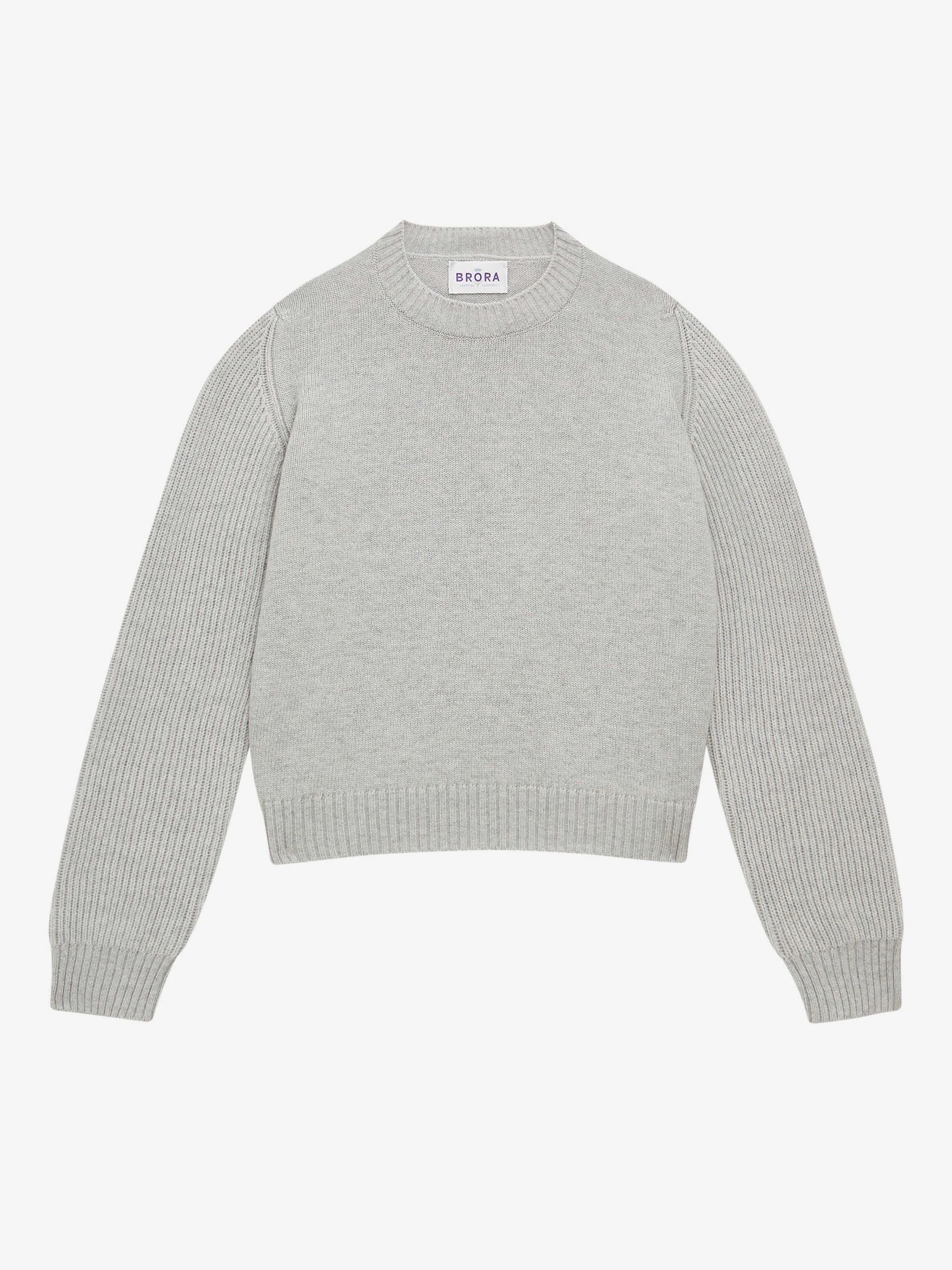 Brora Cashmere Ribbed Sleeve Jumper, Pearl, 8-10