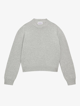 Brora Cashmere Ribbed Sleeve Jumper, Pearl