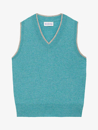 Brora Cashmere V Neck Tank Top, Ocean & Ash