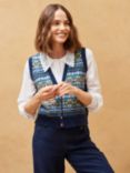 Brora Fair Isle Wool Sleeveless Cardigan, Navy/Multi