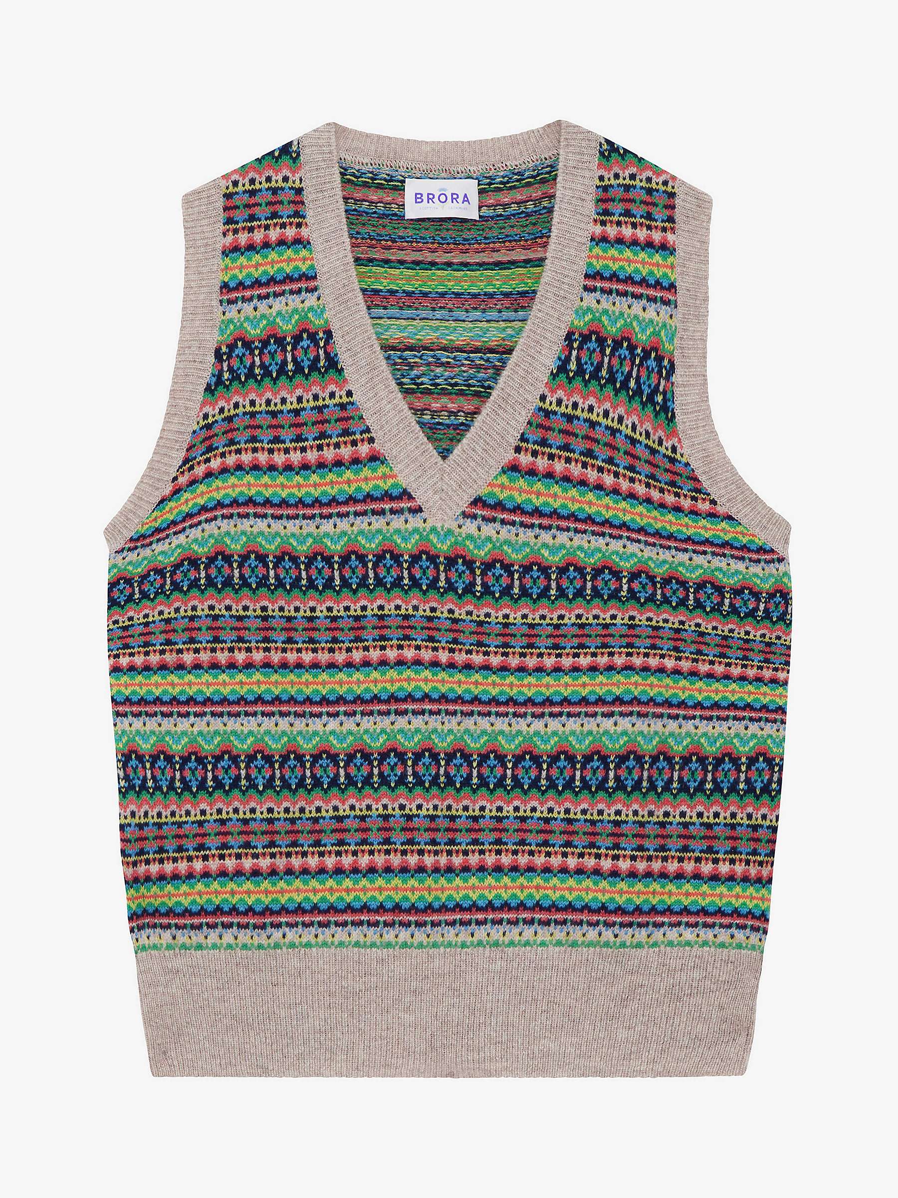 Buy Brora Fair Isle Cashmere V-Neck Tank Top, Ash Online at johnlewis.com