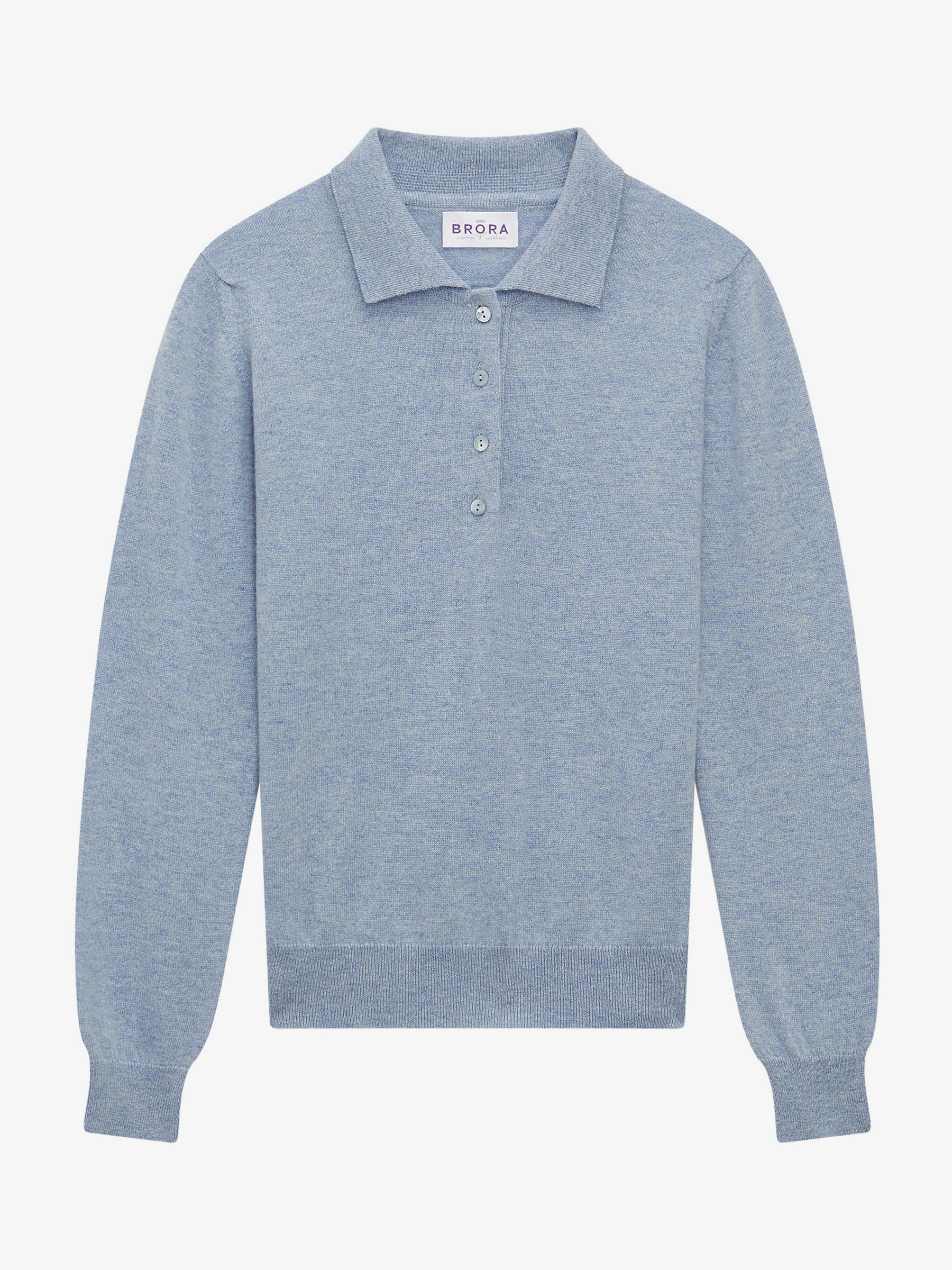 Brora Cashmere Polo Shirt, Glacier, 8