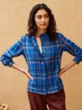 Brora Brushed Cotton Check Blouse, Cobalt, Cobalt