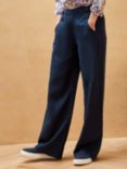 Brora Linen Button Front Trousers, Navy