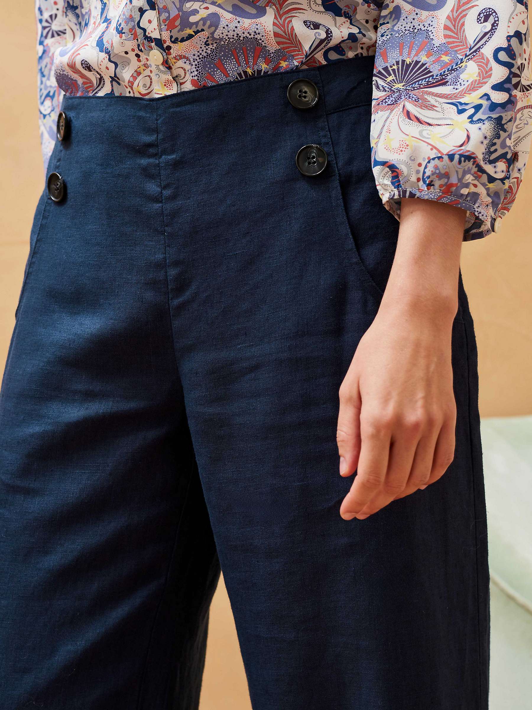 Buy Brora Linen Button Front Trousers, Navy Online at johnlewis.com