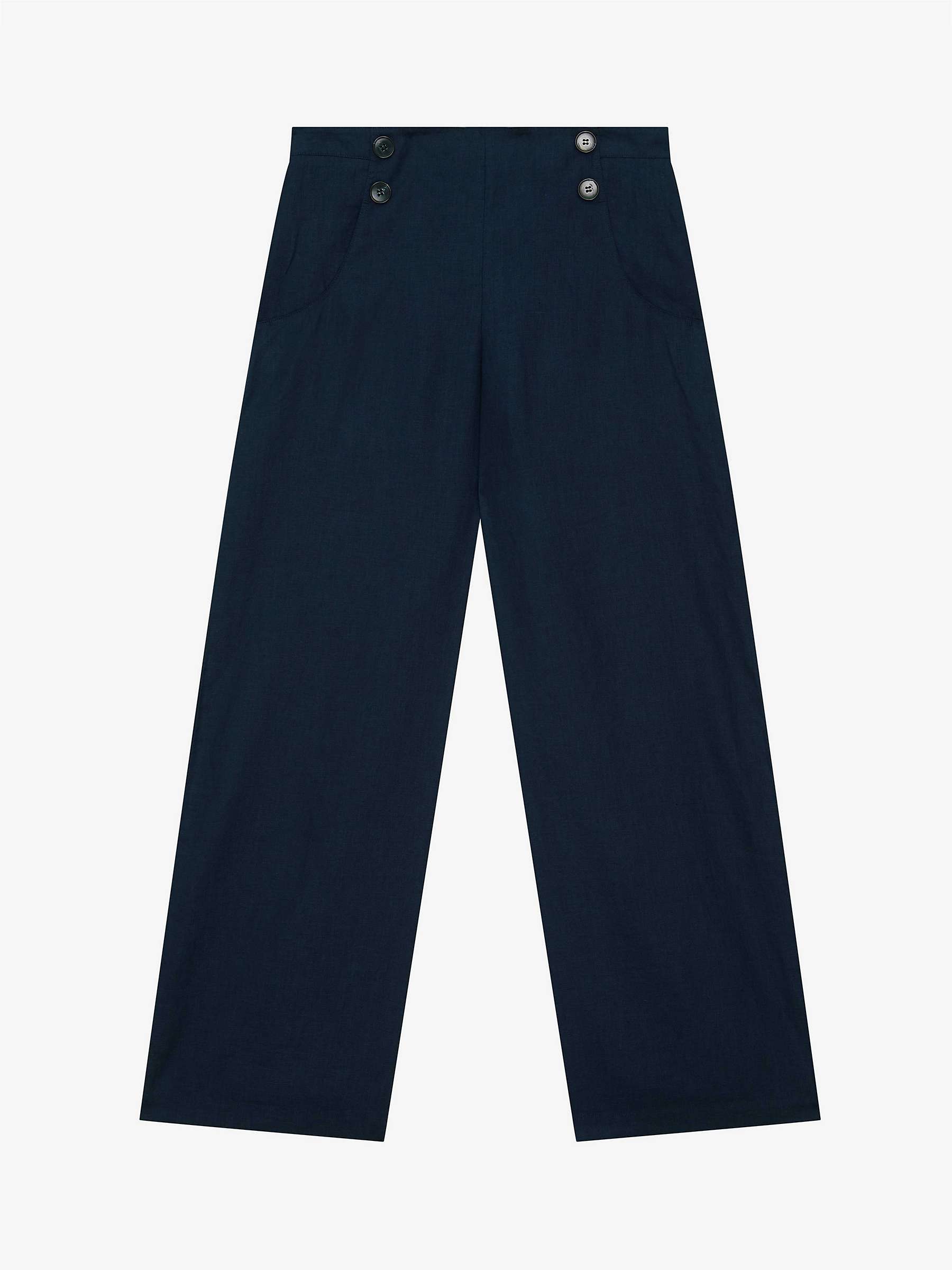 Buy Brora Linen Button Front Trousers, Navy Online at johnlewis.com