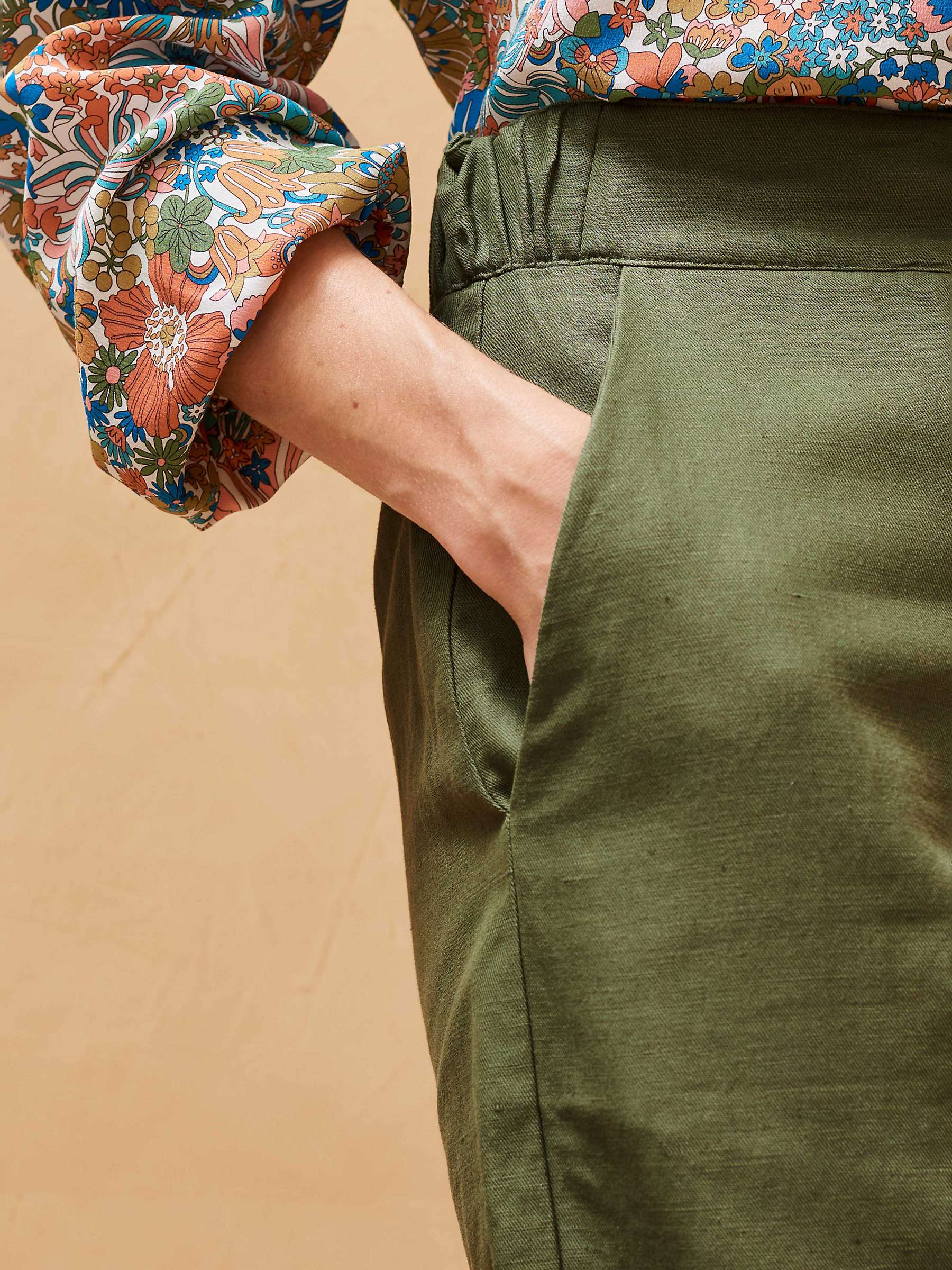 Buy Brora Cotton Linen Blend Tapered Trousers, Olive Online at johnlewis.com