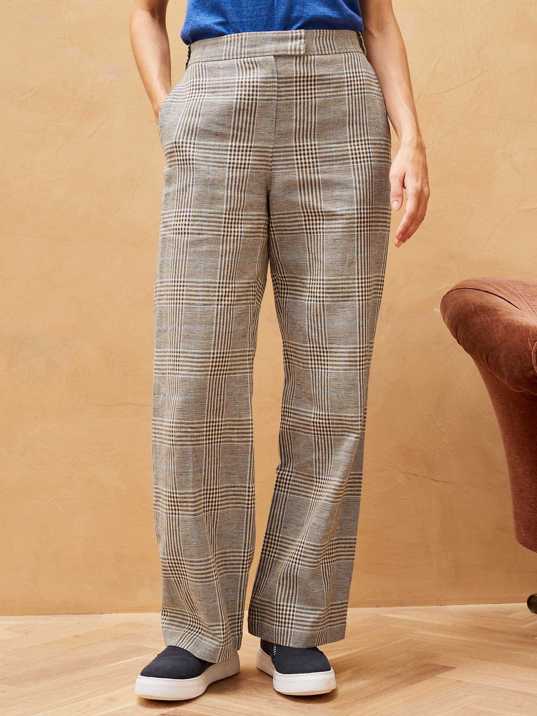 Buy Brora Heritage Check Cotton Linen Blend Trousers, Otter/Multi Online at johnlewis.com