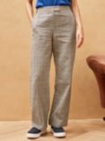 Brora Heritage Check Cotton Linen Blend Trousers, Otter/Multi, Otter/Multi
