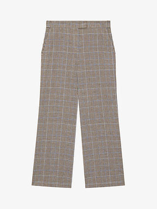 Brora Heritage Check Cotton Linen Blend Trousers, Otter/Multi