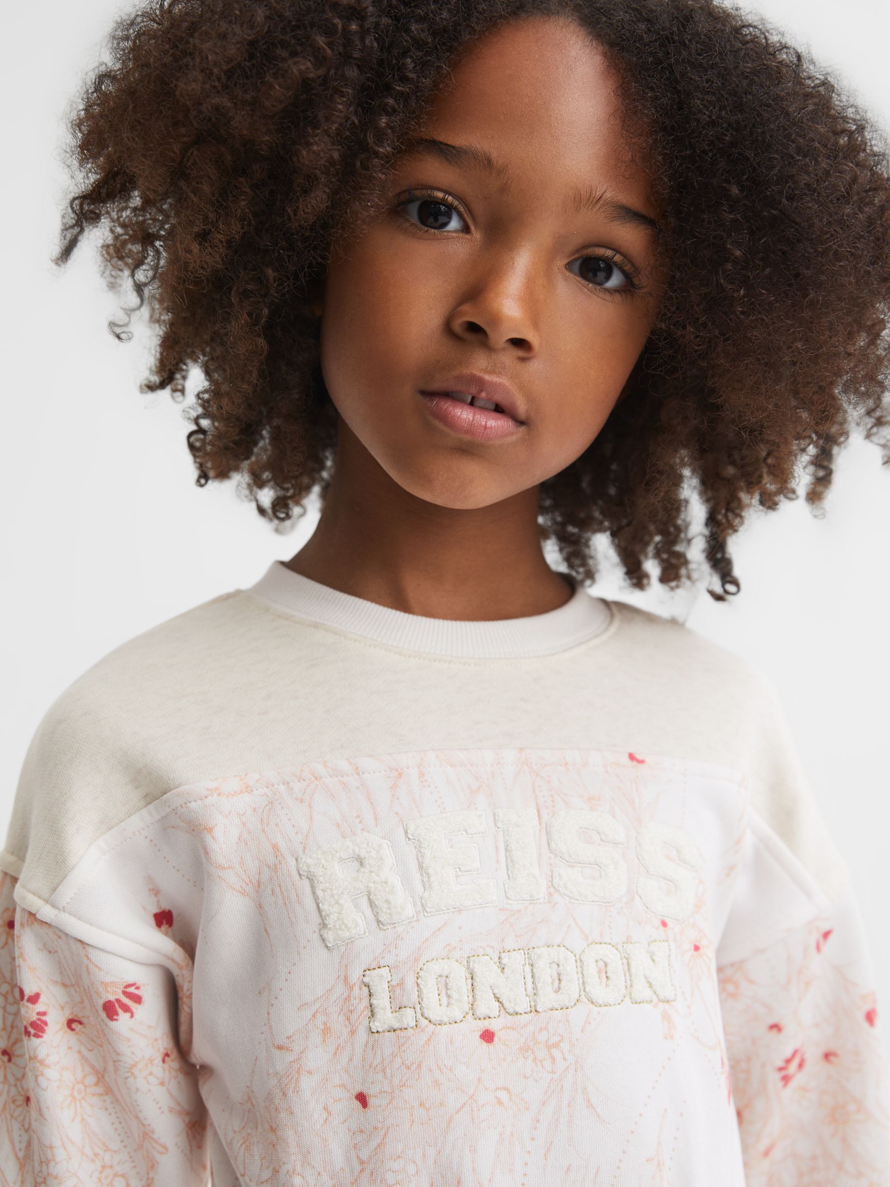 Reiss Kids' Kendrix Logo Floral Print Jersey Dress, Pink, 9-10 years