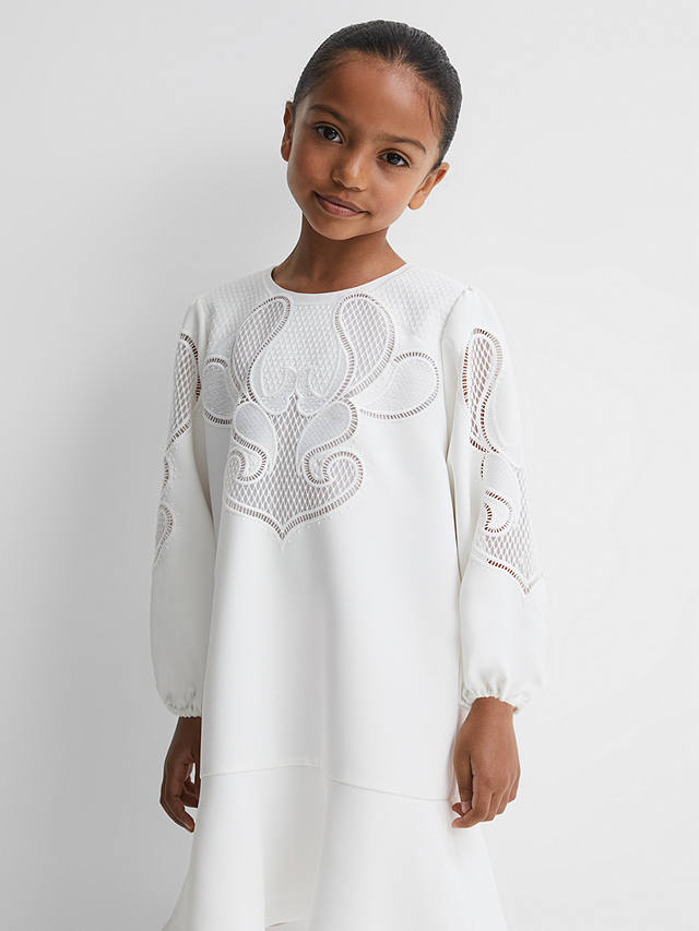 Reiss Kids' Toya Floral Embroidered Dress, Ivory