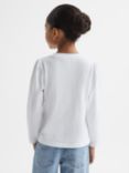 Reiss Kids' Ria Sequin Logo Long Sleeve T-Shirt, White, White