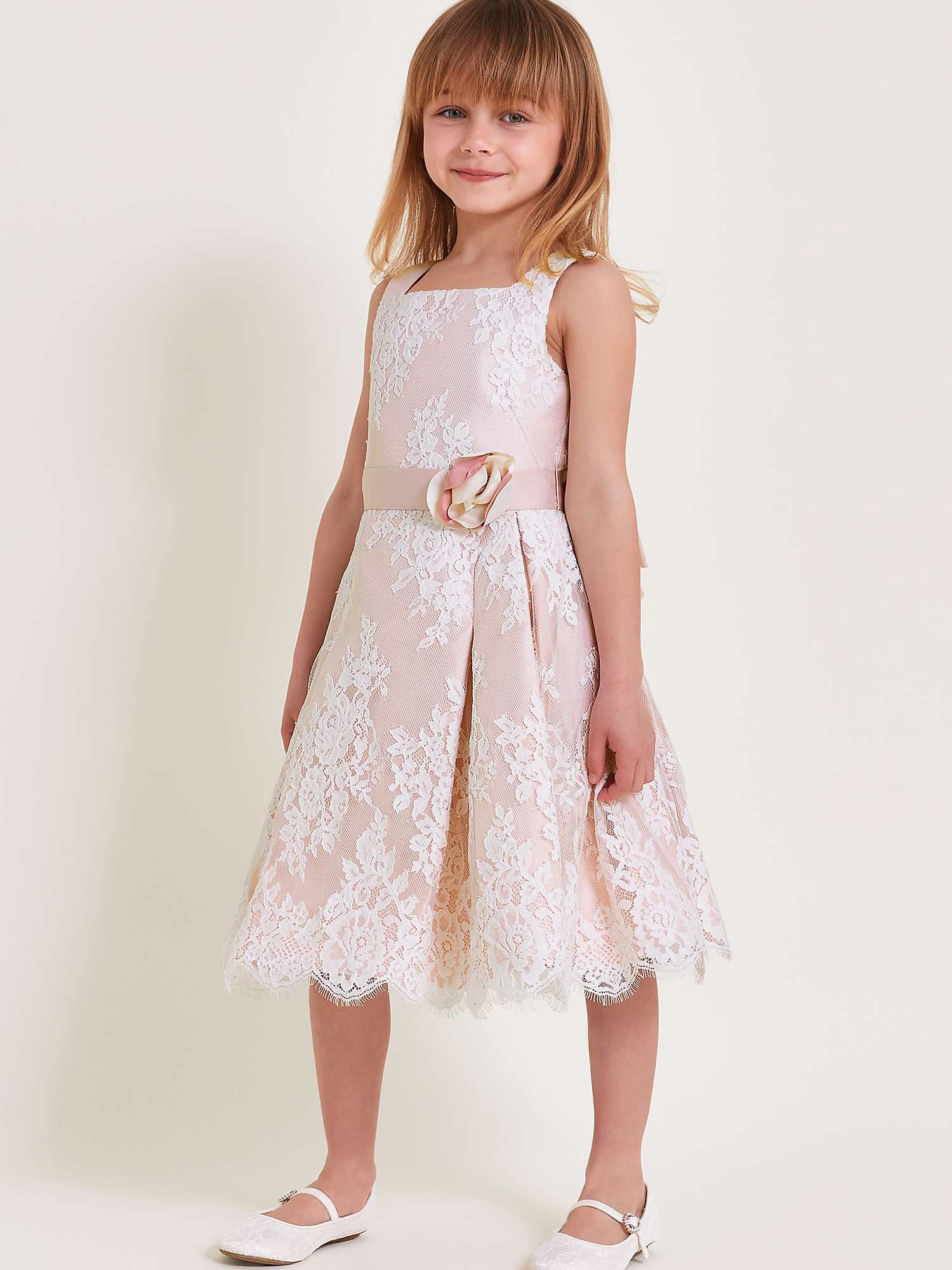 Buy Monsoon Kids' Eyelash Floral Lace Occasion Dress, Pink Online at johnlewis.com