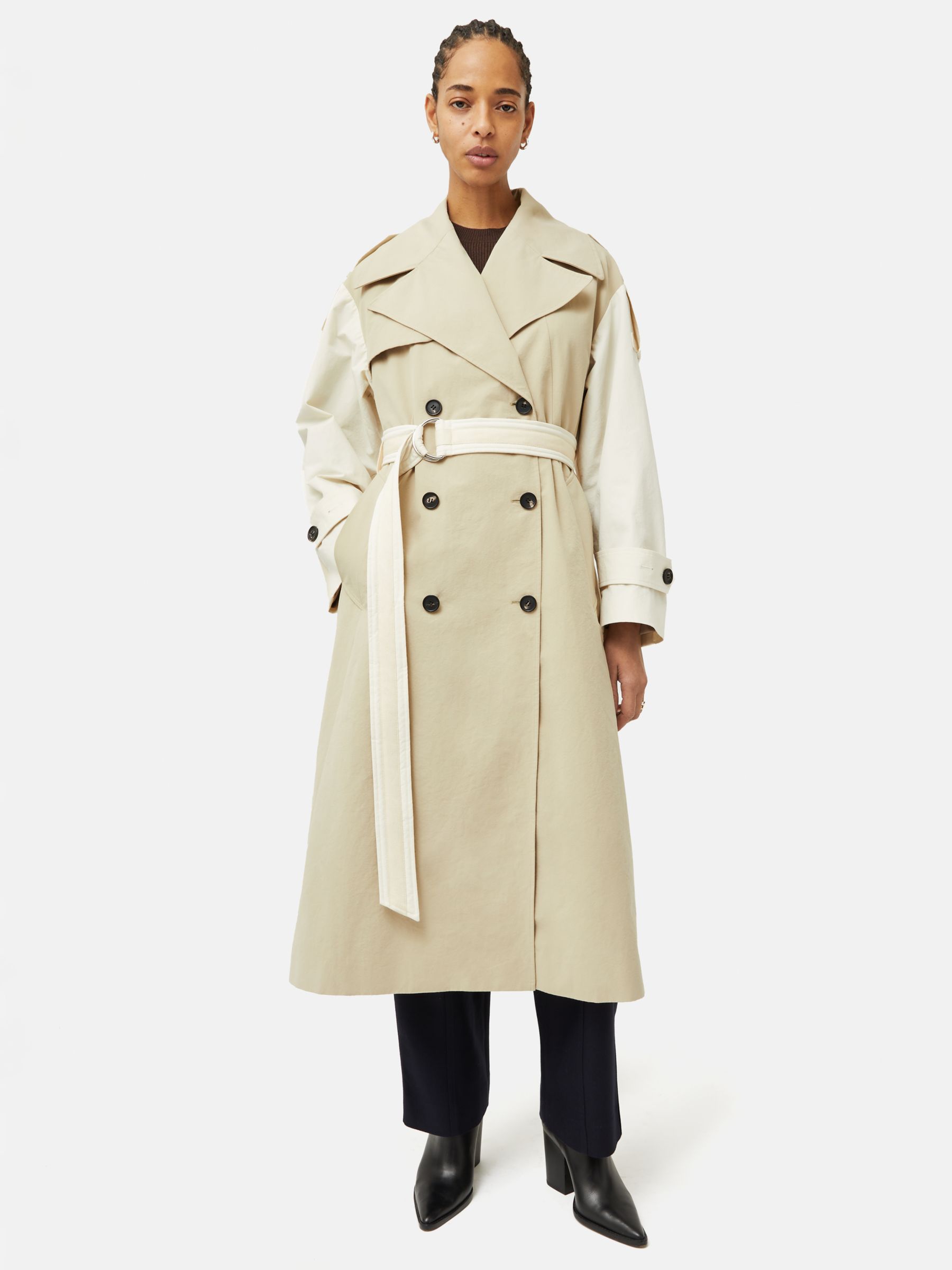 Jigsaw Double Breasted Panelled Trench Coat, Cream at John Lewis & Partners