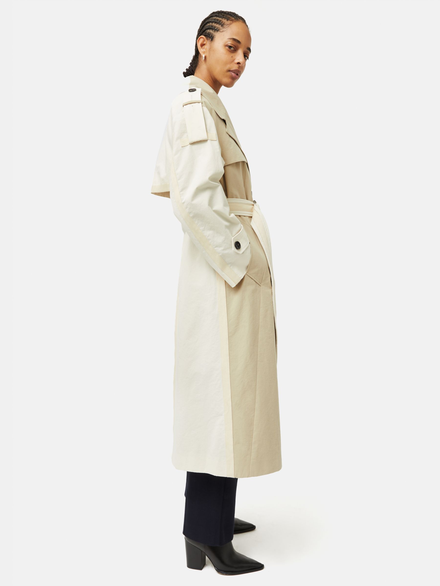 Jigsaw Double Breasted Panelled Trench Coat, Cream, S