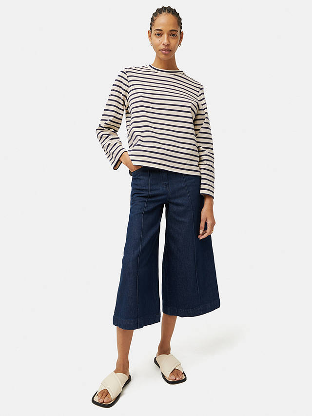 Jigsaw Cotton Stripe Sweatshirt, Cream/Navy