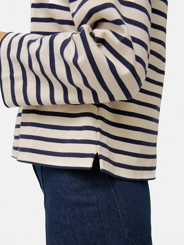 Jigsaw Cotton Stripe Sweatshirt, Cream/Navy