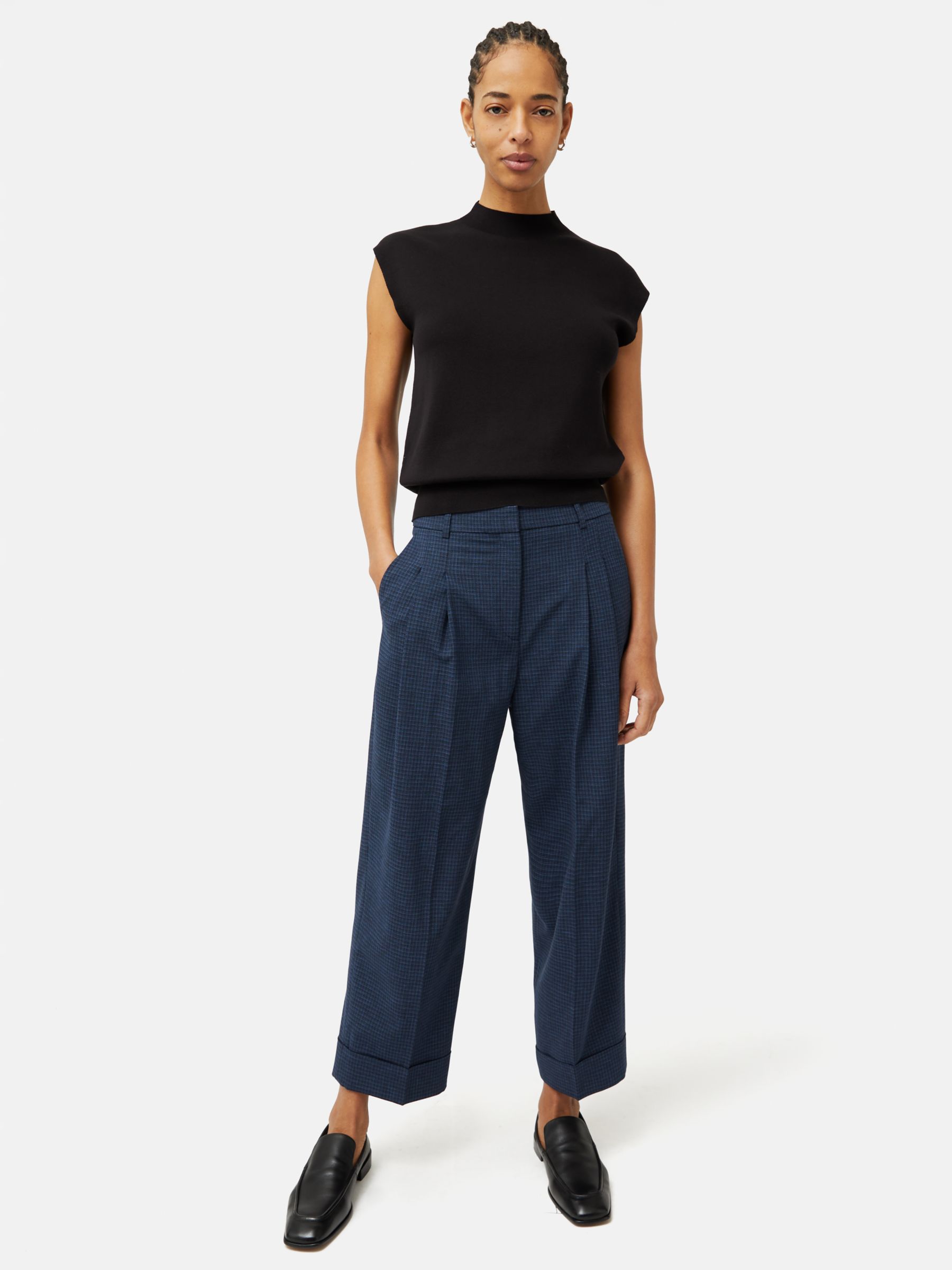 Buy Jigsaw Wool Blend Pleat Front Cropped Turn Up Trousers, Blue Online at johnlewis.com