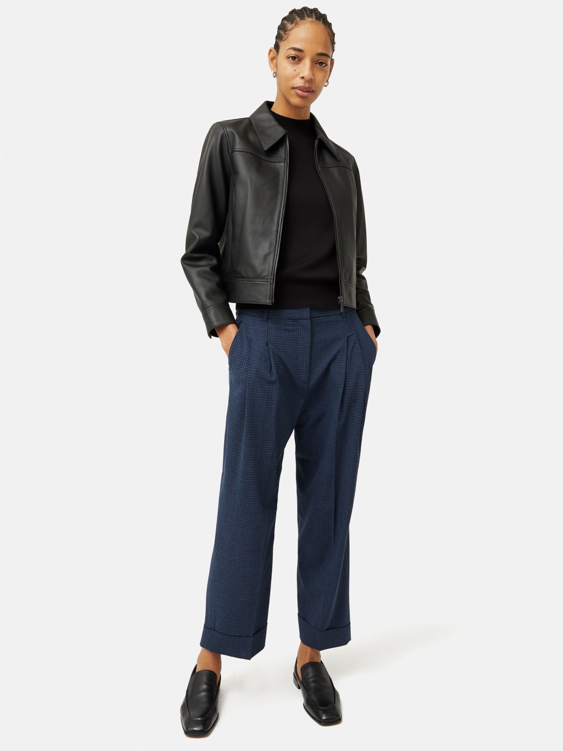 Buy Jigsaw Wool Blend Pleat Front Cropped Turn Up Trousers, Blue Online at johnlewis.com
