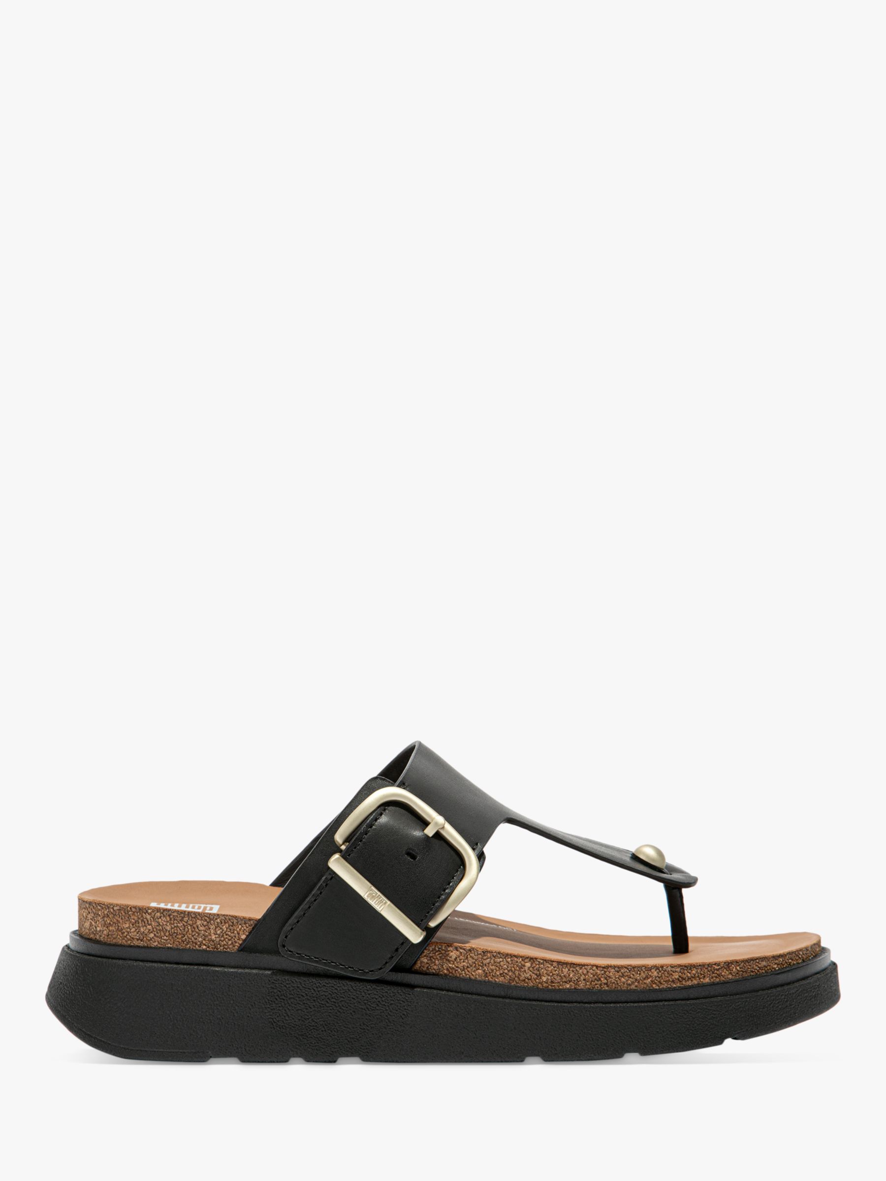FitFlop Leather T-Bar Sandals, Black at John Lewis & Partners