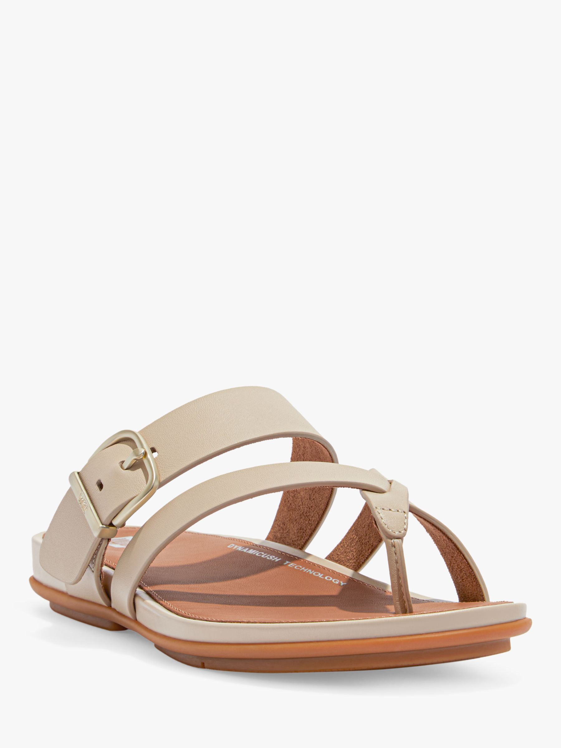 FitFlop Gracie Leather Strappy Toe Post Sandals, Stone Beige, 3