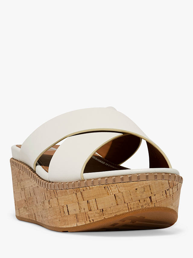 FitFlop Eloise Cross Leather Strap Cork Wedge Mules, Urban White