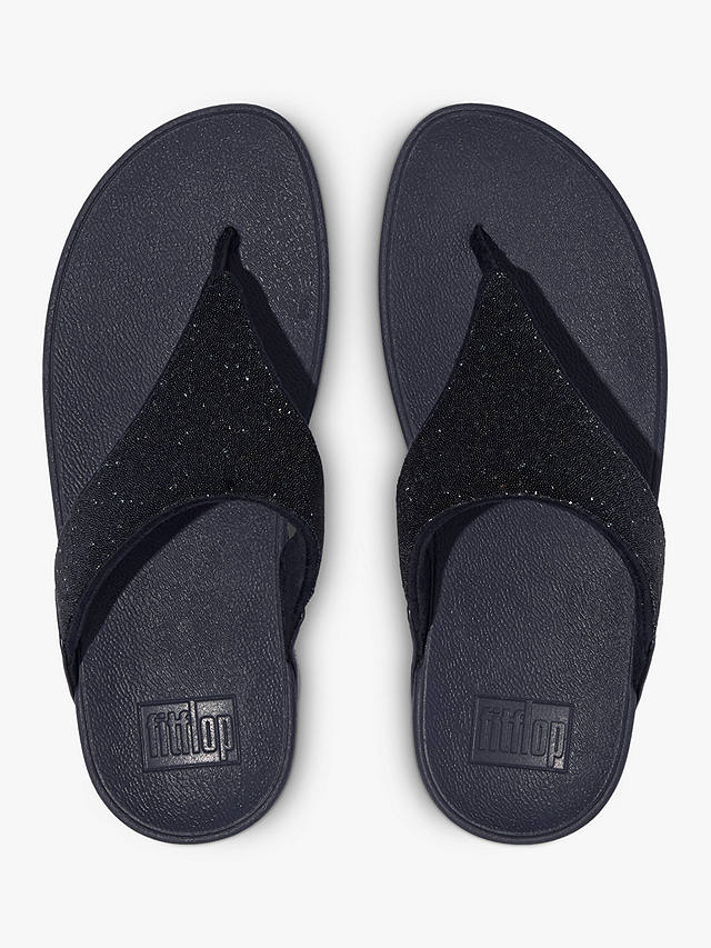 FitFlop Lulu Toe Post Crystal and Bead Slider Sandals, Midnight Navy