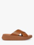 FitFlop F-Mode Leather Cross Flatform Slides Sandals, Light Tan