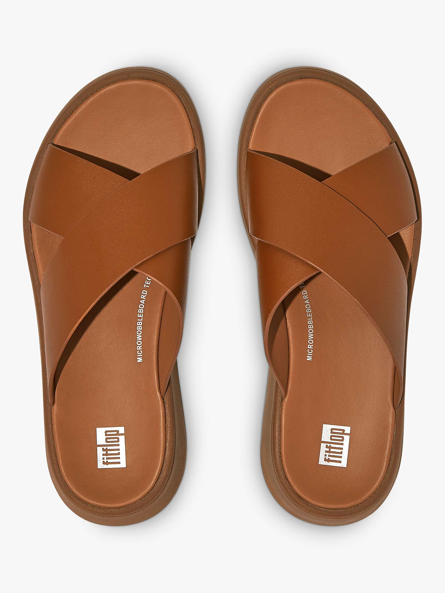 Buy FitFlop F-Mode Leather Cross Flatform Slides Sandals, Light Tan Online at johnlewis.com