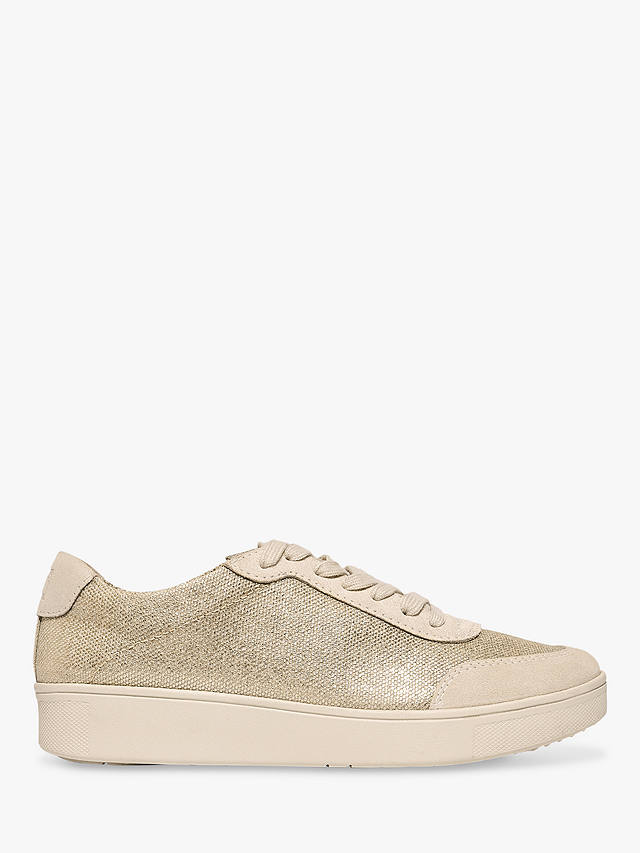 FitFlop Rally Metallic Leather Blend Trainers, Platino