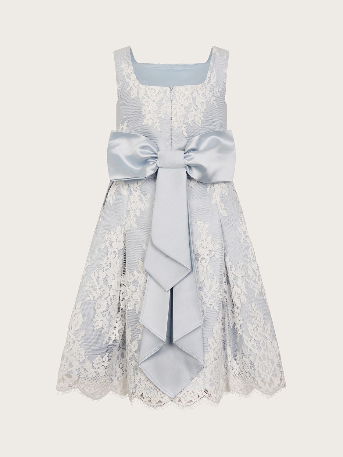 Monsoon Kids' Floral Lace Bow Detail Occasion Dress, Pale Blue, 14-15 years
