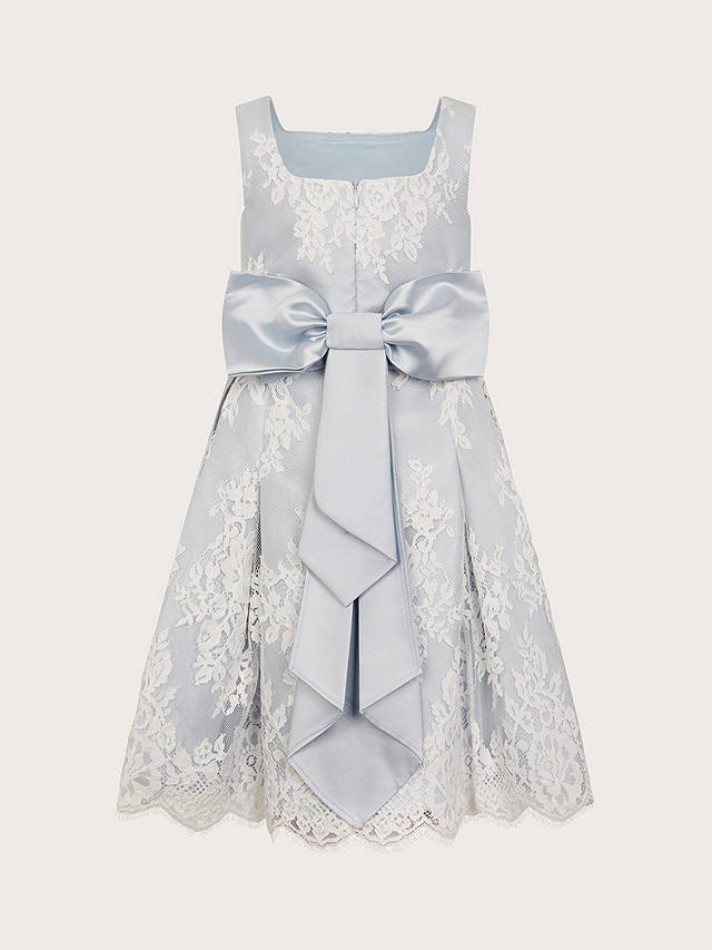 Monsoon Kids' Floral Lace Bow Detail Occasion Dress, Pale Blue