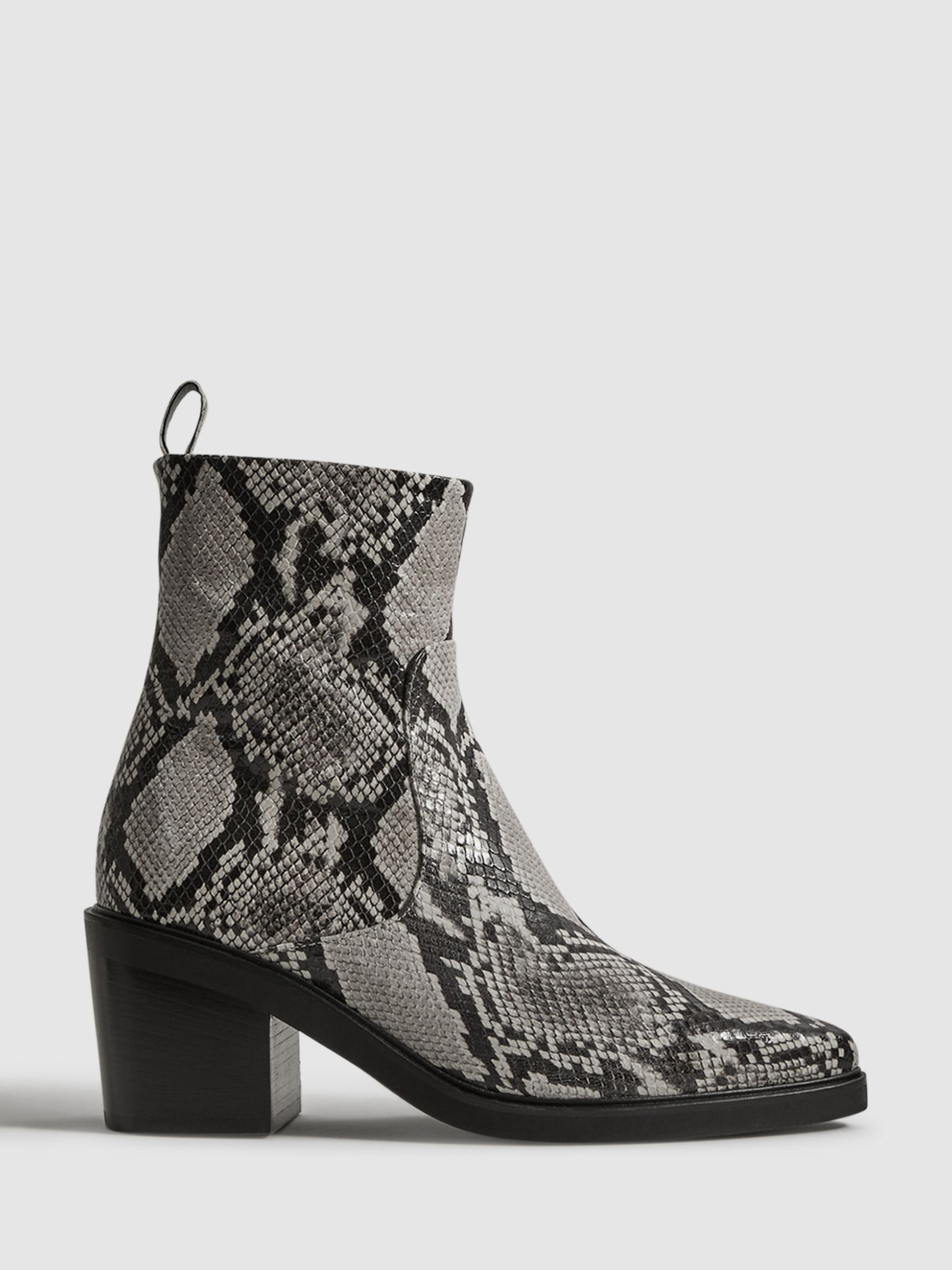 Reiss Sienna Snake Print Leather Ankle Boots, Multi, 3