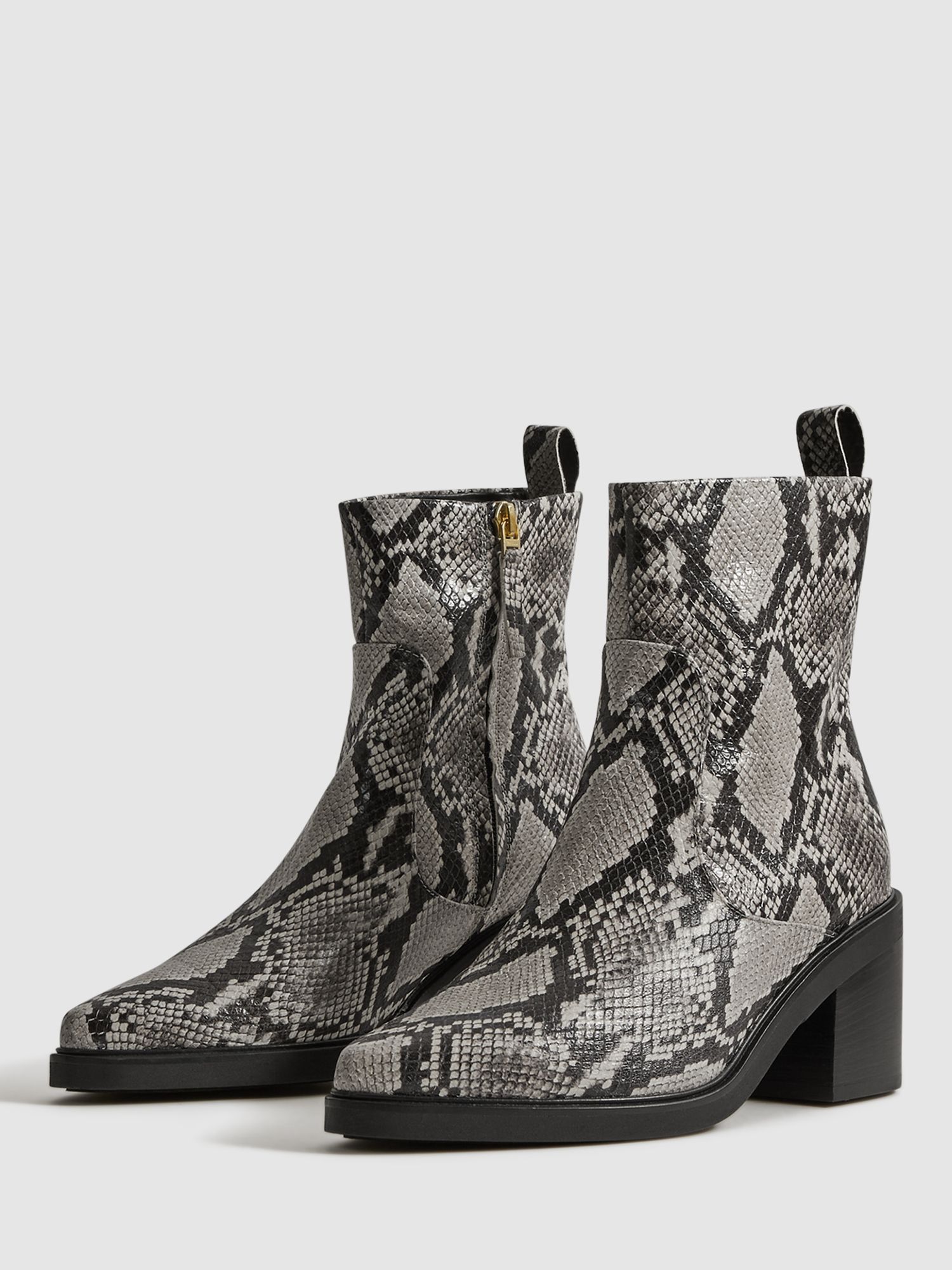 Reiss Sienna Snake Print Leather Ankle Boots, Multi, 3
