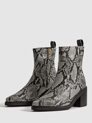 Reiss Sienna Snake Print Leather Ankle Boots, Multi