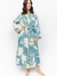 Fable & Eve Greenwich Floral Dressing Gown, Cerulean Blue