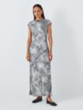 John Lewis Cap Sleeve Snake Print Midi Dress, Silver/White