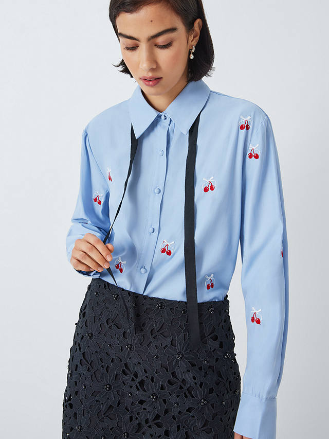 Sister Jane Punnet Cherry Embroidered Shirt, Blue