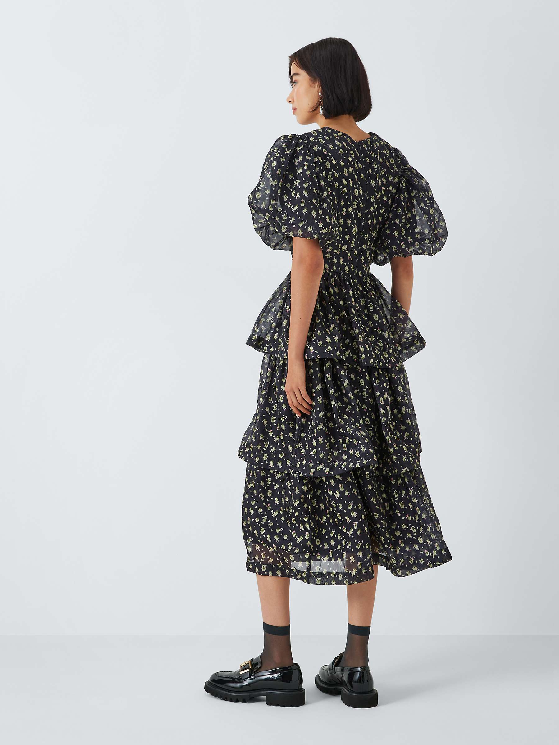 Buy Sister Jane Noon Floral Print Tiered Midi Dress, Black Online at johnlewis.com