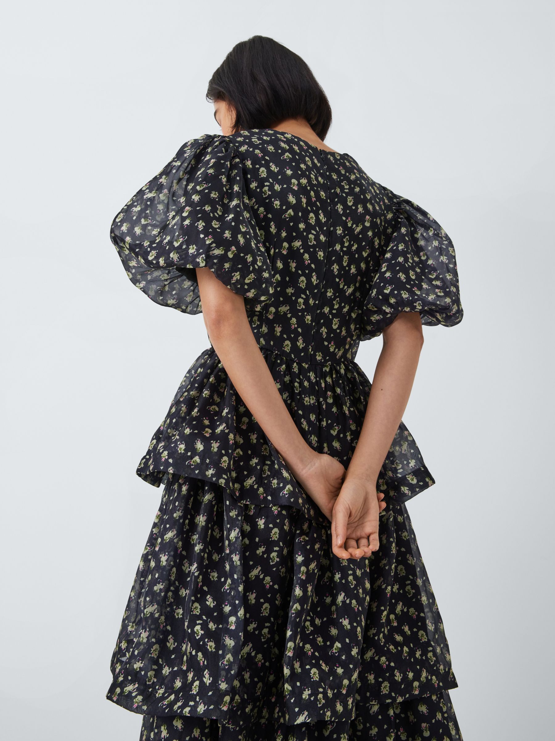 Buy Sister Jane Noon Floral Print Tiered Midi Dress, Black Online at johnlewis.com