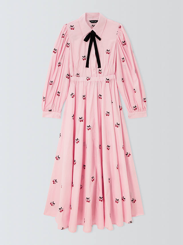 Sister Jane Punnet Cherry Embroidered Midi Dress, Pink