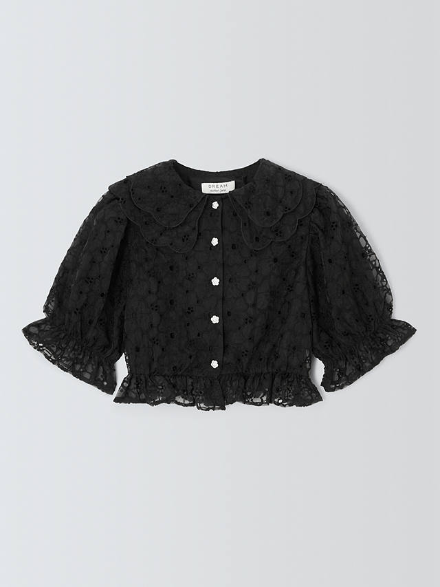 Sister Jane Peach Flower Embroidered Cropped Blouse, Black