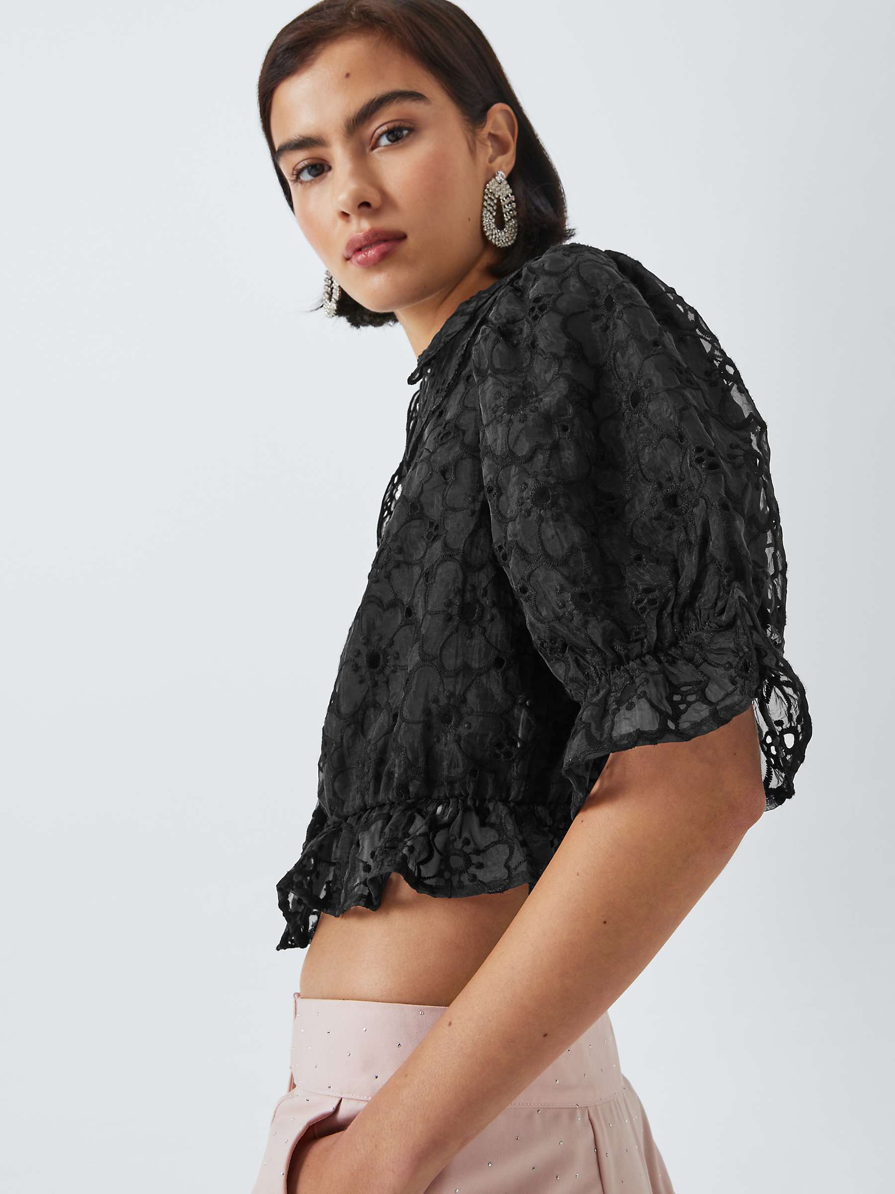 Buy Sister Jane Peach Flower Embroidered Cropped Blouse, Black Online at johnlewis.com