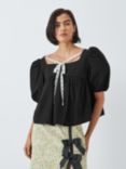 Sister Jane Barn Rose Puff Sleeve Top, Black, Black