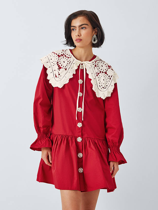 Sister Jane Pomegranate Statement Crochet Collar Dress, Red