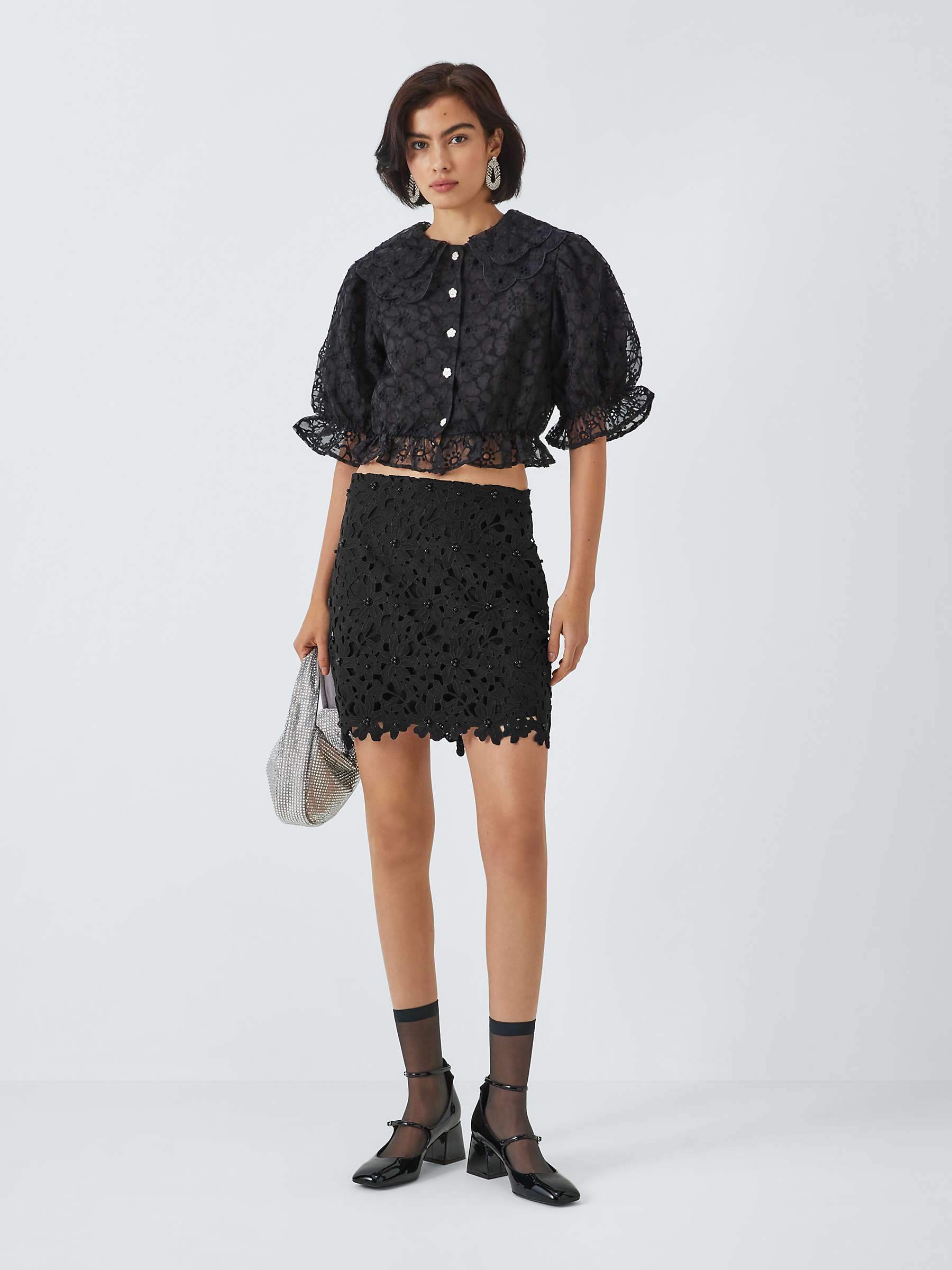 Buy Sister Jane Clementine Floral Embroidered Mini Skirt, Black Online at johnlewis.com