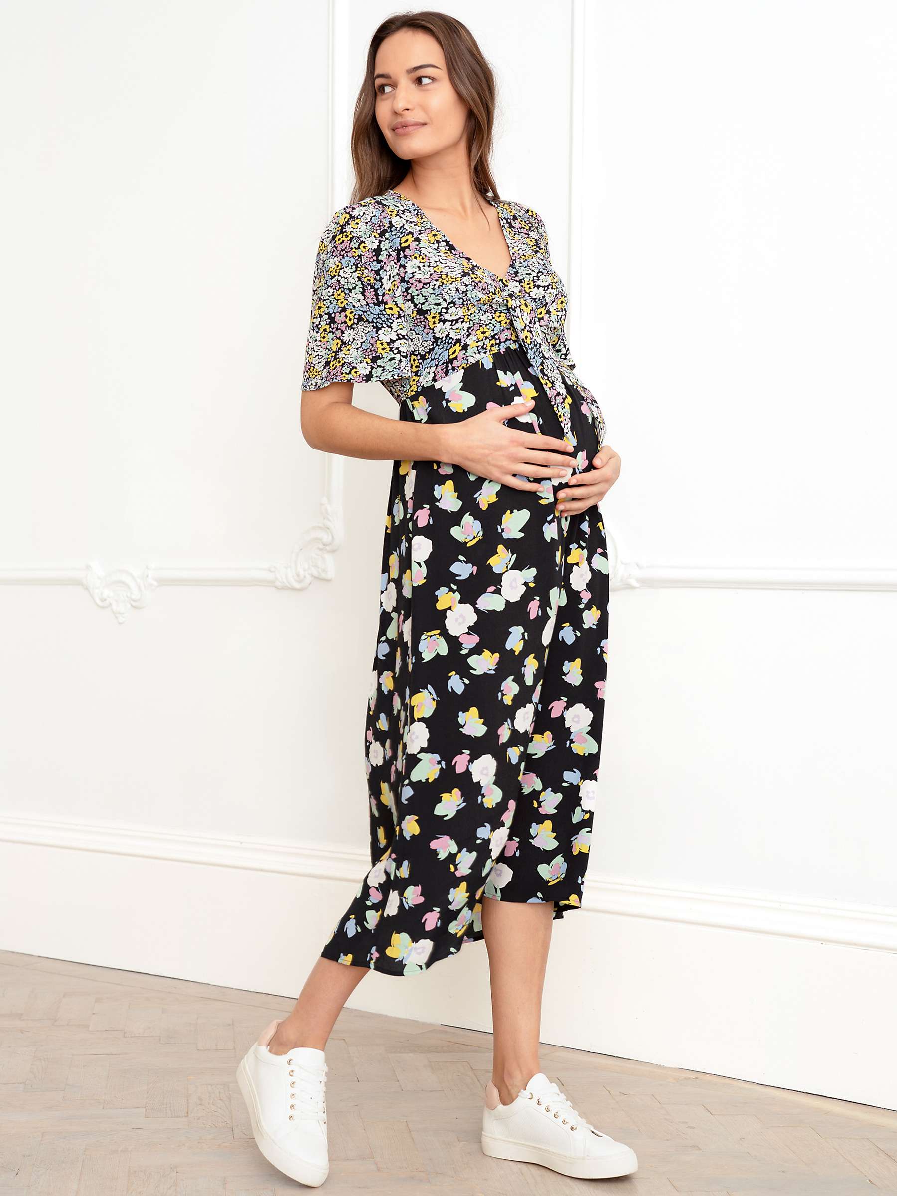 Buy Seraphine Mercie Floral Print Midi Maternity Dress, Black/Multi Online at johnlewis.com