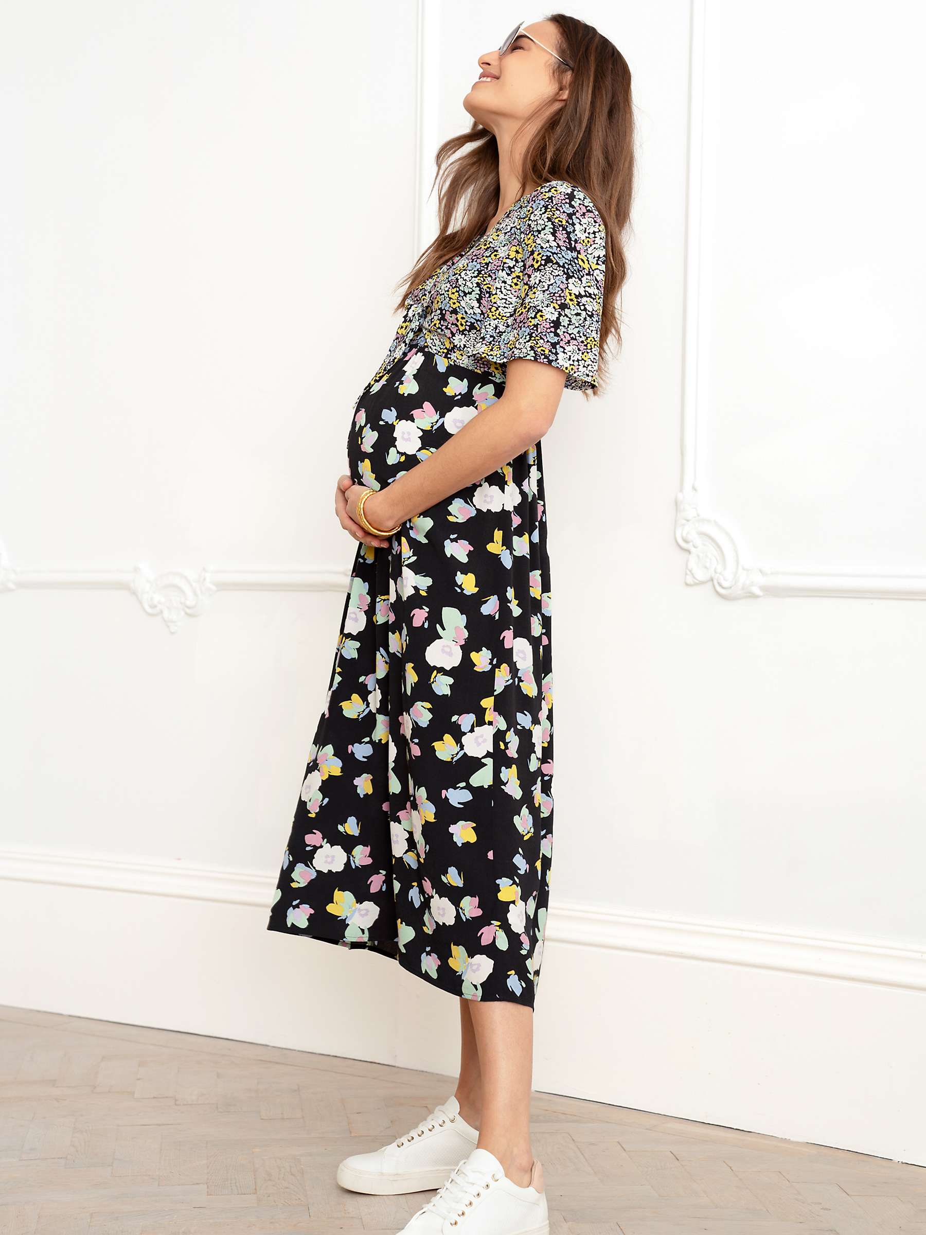 Buy Seraphine Mercie Floral Print Midi Maternity Dress, Black/Multi Online at johnlewis.com